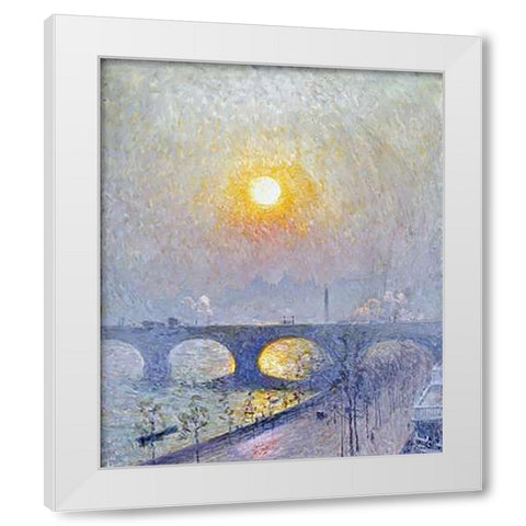 Sunset Over Waterloo Bridge White Modern Wood Framed Art Print by Claus, Emile