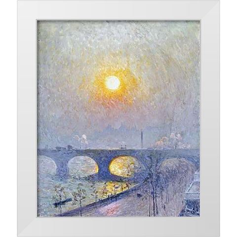 Sunset Over Waterloo Bridge White Modern Wood Framed Art Print by Claus, Emile