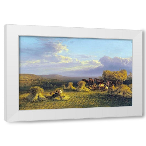 Harvest Scene White Modern Wood Framed Art Print by Cole, George