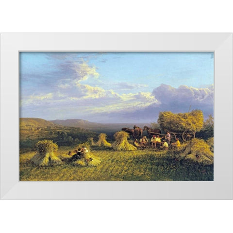 Harvest Scene White Modern Wood Framed Art Print by Cole, George