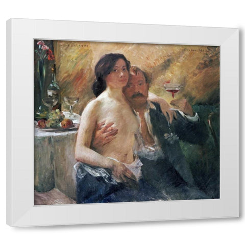 Self Portrait With Nude Woman and Glass White Modern Wood Framed Art Print by Corinth, Lovis