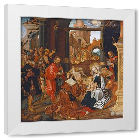 Adoration of The Kings White Modern Wood Framed Art Print by Cornelisz, Jakob Van Amsterdam