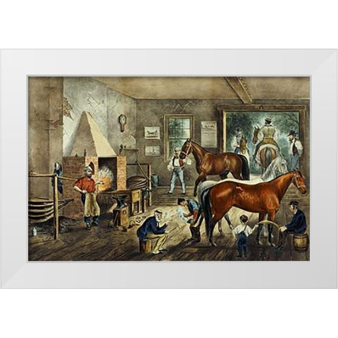 Trotting Cracks at The Forge White Modern Wood Framed Art Print by Ives, Currier and