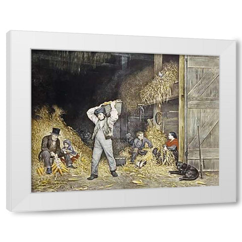 Husking White Modern Wood Framed Art Print by Ives, Currier and