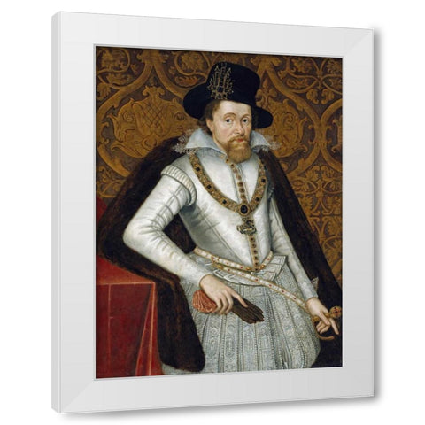 Portrait of King James VI of Scotland, James I of England White Modern Wood Framed Art Print by De Critz, John