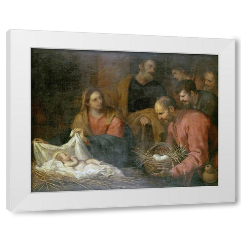 The Adoration of The Shepherds White Modern Wood Framed Art Print by De Ferrari, Giovanni Andrea