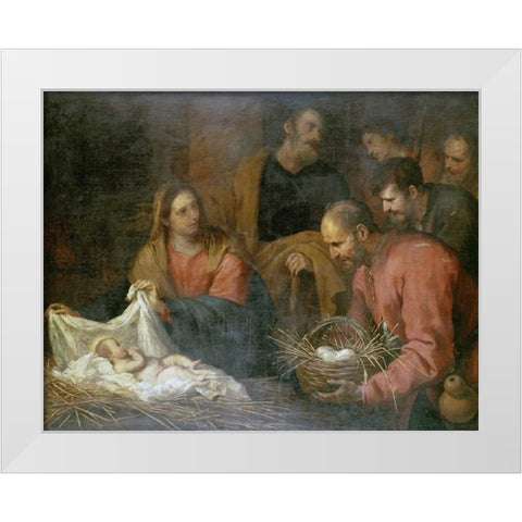 The Adoration of The Shepherds White Modern Wood Framed Art Print by De Ferrari, Giovanni Andrea