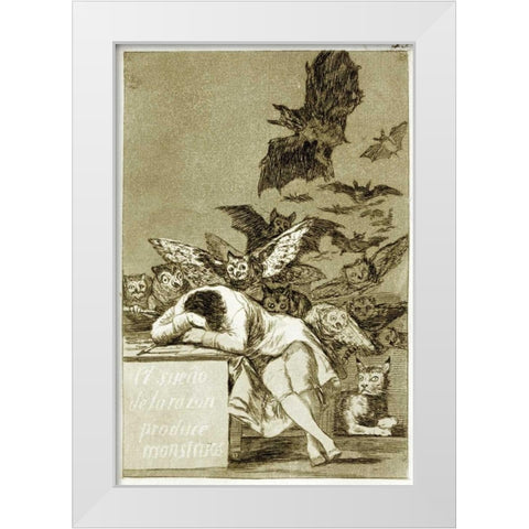 The Sleep of Reason Produces Monsters - Los Caprichios White Modern Wood Framed Art Print by De Goya, Francisco