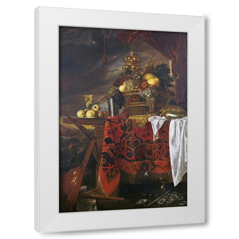 A Basket of Mixed Fruit With Gilt Cup White Modern Wood Framed Art Print by De Heem, Jan Davidsz