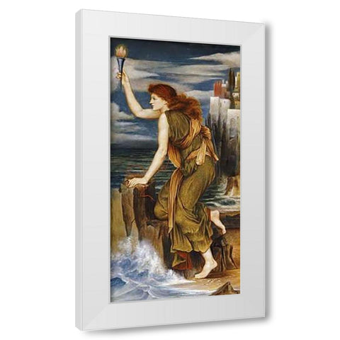 Hero Holding The Beacon For Leander White Modern Wood Framed Art Print by De Morgan, Evelyn