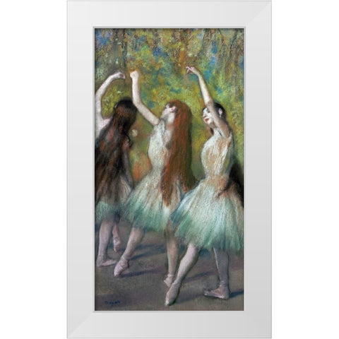 Green Dancers White Modern Wood Framed Art Print by Degas, Edgar