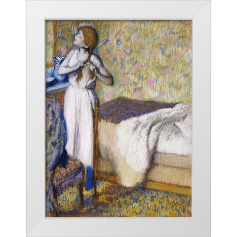 Morning Toilet White Modern Wood Framed Art Print by Degas, Edgar