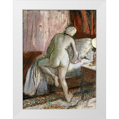 Bedtime White Modern Wood Framed Art Print by Degas, Edgar