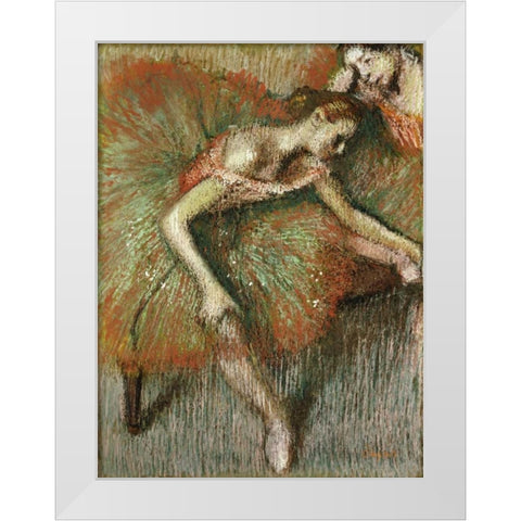 Dancers White Modern Wood Framed Art Print by Degas, Edgar
