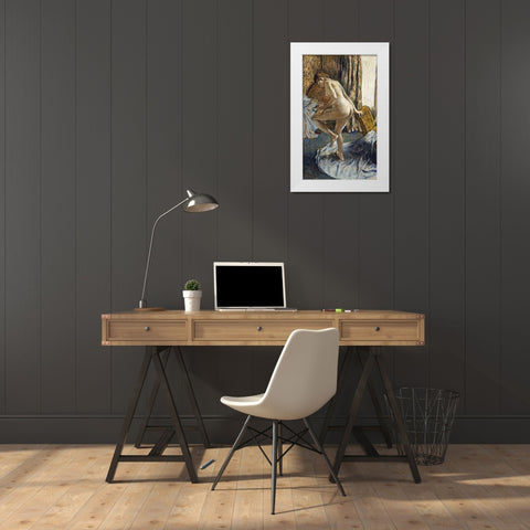 After The Bath White Modern Wood Framed Art Print by Degas, Edgar