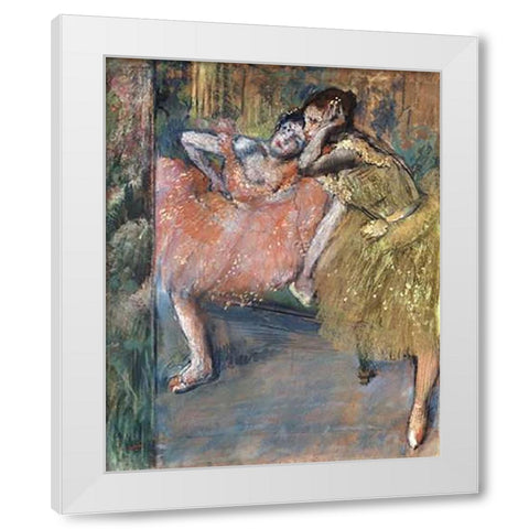 Two Dancers by a Hearth White Modern Wood Framed Art Print by Degas, Edgar