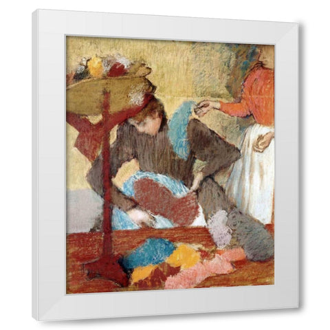 The Hatmaker White Modern Wood Framed Art Print by Degas, Edgar