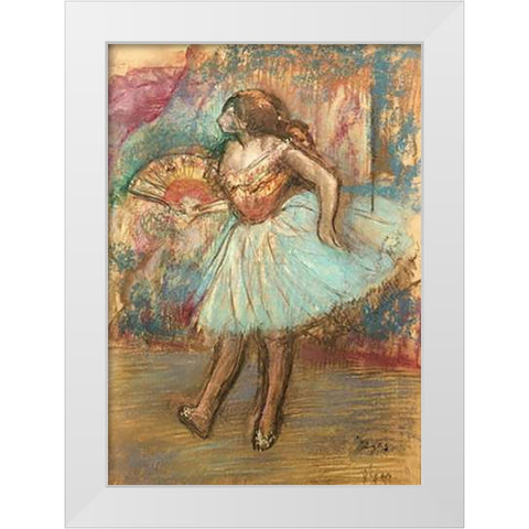 Dancer With a Fan White Modern Wood Framed Art Print by Degas, Edgar