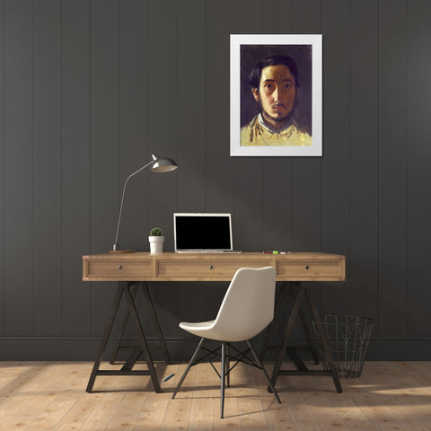 Degas Self Portrait White Modern Wood Framed Art Print by Degas, Edgar