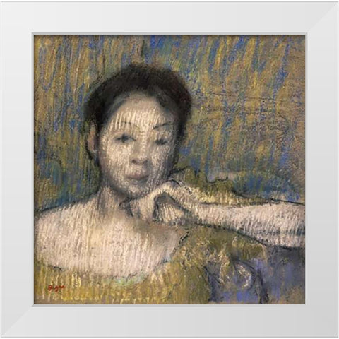 Bust of a Woman With Her Left Hand On Her Chin White Modern Wood Framed Art Print by Degas, Edgar