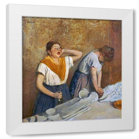 The Laundry Workers Ironing White Modern Wood Framed Art Print by Degas, Edgar