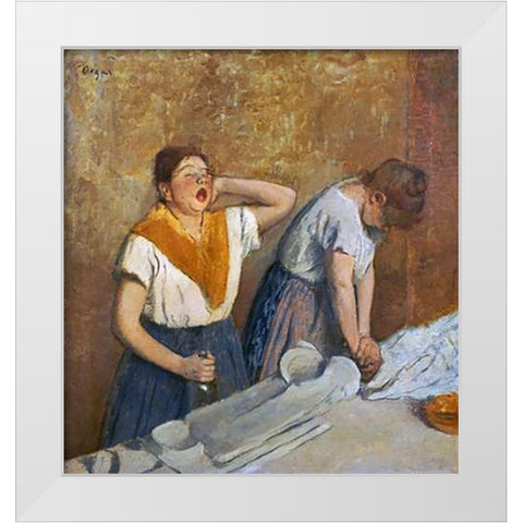 The Laundry Workers Ironing White Modern Wood Framed Art Print by Degas, Edgar