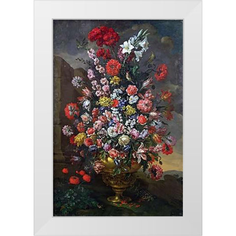 Lilies, Tulips, Carnations, Peonies, Convolvuli White Modern Wood Framed Art Print by Del Bimbo, Bartolomeo