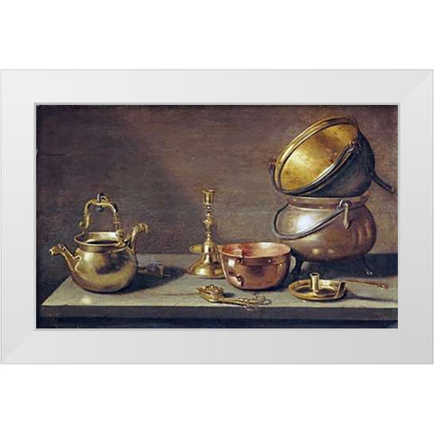 A Still Life of Kitchenware White Modern Wood Framed Art Print by Delff, Jacob Willemsz