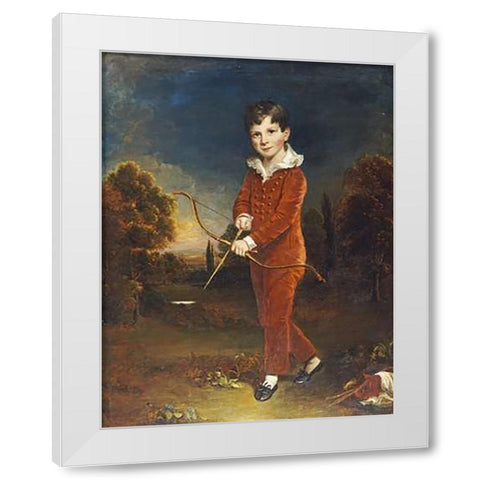 Young Boy In a Red Suit, Holding a Bow and Arrow White Modern Wood Framed Art Print by Devis, Arthur William