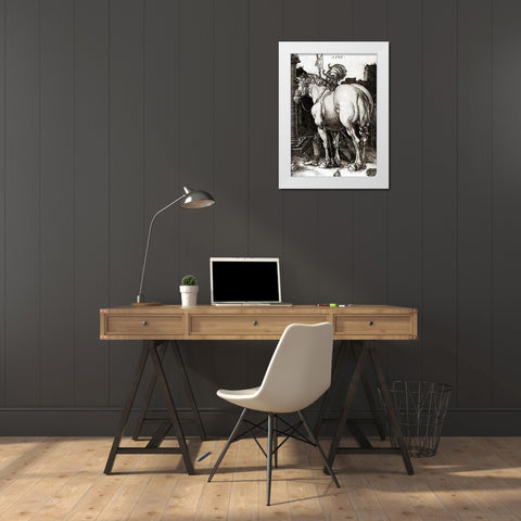 The Large Horse White Modern Wood Framed Art Print by Durer, Albrecht