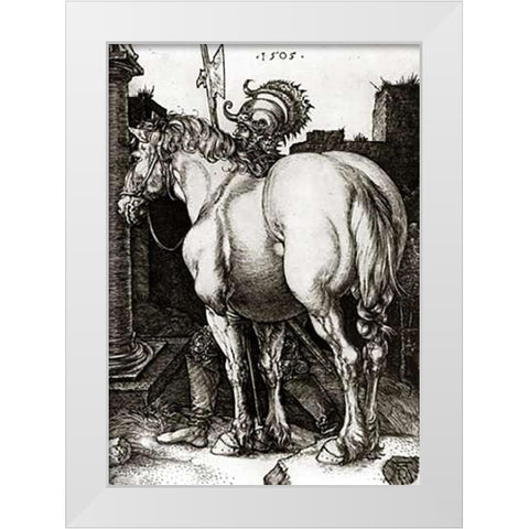 The Large Horse White Modern Wood Framed Art Print by Durer, Albrecht