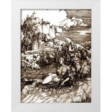 The Sea Monster White Modern Wood Framed Art Print by Durer, Albrecht