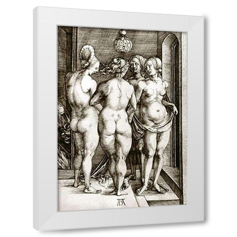 The Witches White Modern Wood Framed Art Print by Durer, Albrecht