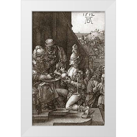 Pilate Washing His Hands White Modern Wood Framed Art Print by Durer, Albrecht