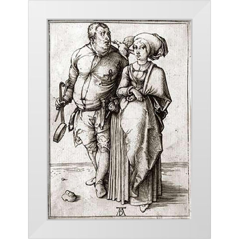 A Cook and His Wife White Modern Wood Framed Art Print by Durer, Albrecht