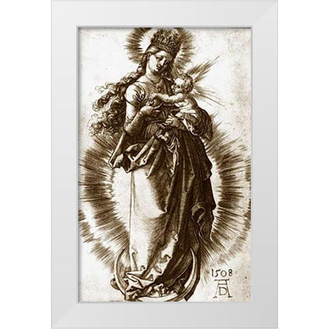 The Virgin and Child On a Crescent With a Starry Crown White Modern Wood Framed Art Print by Durer, Albrecht
