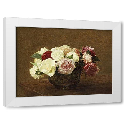 Roses White Modern Wood Framed Art Print by Latour, Henri Fantin