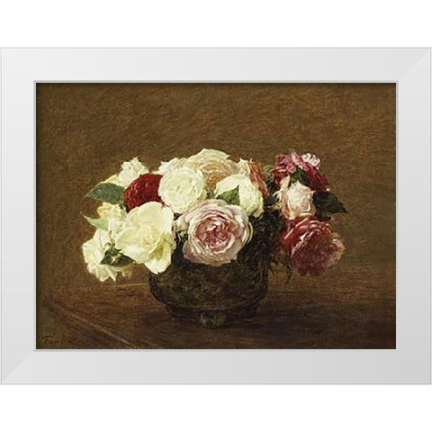 Roses White Modern Wood Framed Art Print by Latour, Henri Fantin
