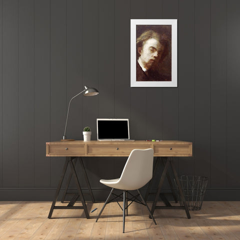 Self-Portrait White Modern Wood Framed Art Print by Latour, Henri Fantin