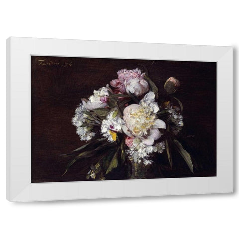 Peonies, White Carnations and Roses White Modern Wood Framed Art Print by Fantin-Latour, Henri