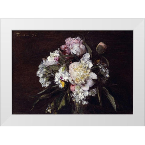Peonies, White Carnations and Roses White Modern Wood Framed Art Print by Fantin-Latour, Henri