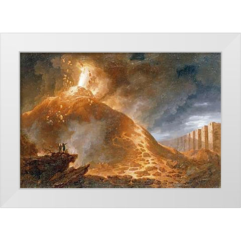 The Eruption of Vesuvius, 1768 White Modern Wood Framed Art Print by Fidanza, Francesco