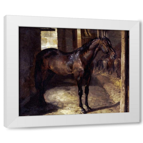 Anglo-Arabian Stallion In The Imperial Stables at Versailles White Modern Wood Framed Art Print by Gericault, Theodore