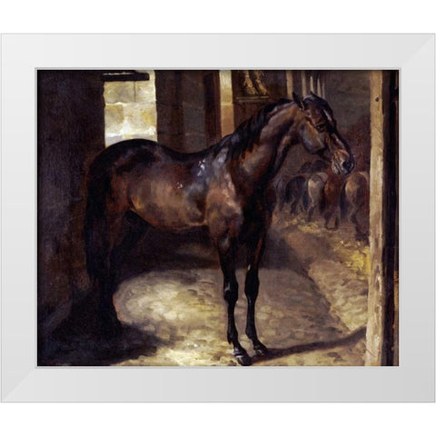 Anglo-Arabian Stallion In The Imperial Stables at Versailles White Modern Wood Framed Art Print by Gericault, Theodore