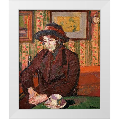 Girl With a Tea Cup White Modern Wood Framed Art Print by Gilman, Harold