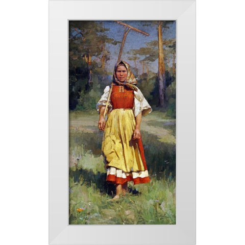 The Village Girl White Modern Wood Framed Art Print by Gorokhoff, Ivan Lavrentievitch