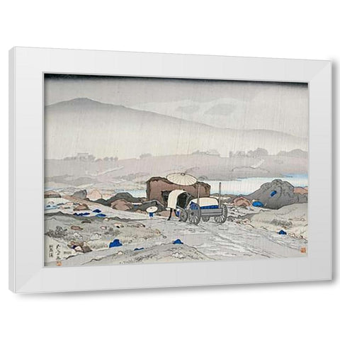 Rain at Yabakei White Modern Wood Framed Art Print by Goyo, Hashiguchi