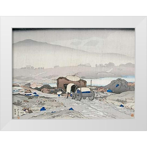 Rain at Yabakei White Modern Wood Framed Art Print by Goyo, Hashiguchi