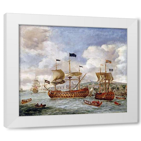 Queen Annes Visit To Greenwich White Modern Wood Framed Art Print by Griffier, Jan