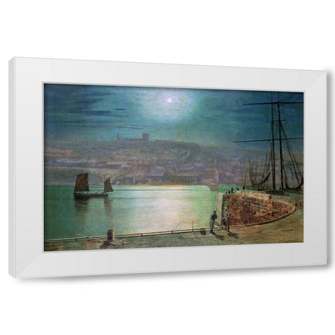 Whitby Harbour By Moonlight White Modern Wood Framed Art Print by Grimshaw, John Atkinson